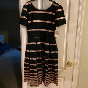 LulaRoe Black dress with gold stripe